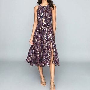 Reiss Purple Printed Midi Dress